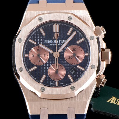 홍콩명품 [오데마피게] 남성용 로얄오크 26331OR.OO.D315CR.01 크로노그래프 18K 로즈골드 네이비 와플 다이얼 신형 ETA 7750B-2 오토매틱 무브먼트 AUD0100  