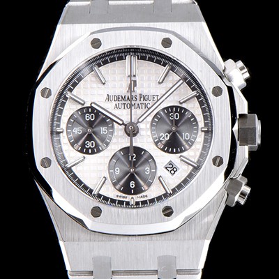 홍콩명품 [오데마피게] 남성용 NEW 로얄오크 26331ST.OO.1220ST.03 41mm 사이즈 드레스 워치!! 크로노그래프 화이트 와플 다이얼 브레이슬릿 신형 ETA 7750B-2 오토매틱 무브먼트 AUD0140  