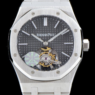 홍콩명품 [오데마피게] 남성용 VIP타입 로얄오크 투어빌론 씬-엑스트라 UP!! 15202ST.OO.1240ST.01 그레이 와플 다이얼 니켈도금된 세귤 리얼 투어빌론 신형 무브먼트 브레이슬릿 AUD0100  