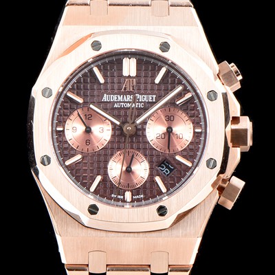 홍콩명품 [오데마피게] 남성용 NEW 로얄오크 26331OR.OO.1220OR.02 18K 로즈골드 41mm 사이즈 드레스 워치!! 크로노그래프 브라운 와플 다이얼 브레이슬릿 신형 ETA 7750B-2 오토매틱 무브먼트 AUD0121  
