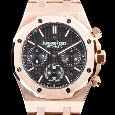 홍콩명품 [오데마피게] 남성용 NEW 로얄오크 26320OR.OO.1220OR.01 18K 로즈골드 41mm 사이즈 드레스 워치!! 크로노그래프 블랙 와플 다이얼 브레이슬릿 신형 ETA 7750B-2 오토매틱 무브먼트 AUD0122  