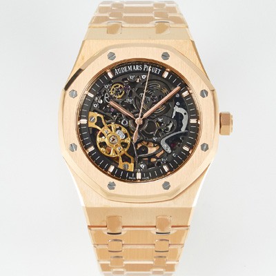 홍콩명품 [오데마피게] 남성용 로얄오크 15407OR.OO.1220OR.01 더블 밸런스 휠 오픈워크 18k 로즈골드 41mm 오토매틱 Cal.3132무브먼트 스켈레톤 다이얼 AUD0242  