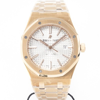 홍콩명품 [오데마피게] 남성용 하이엔드 로얄오크 15400OR.OO.1220OR.02 18K 로즈골드 오토매틱 Cal.3120타입 41mm 실버 와플 다이얼 aud6563  