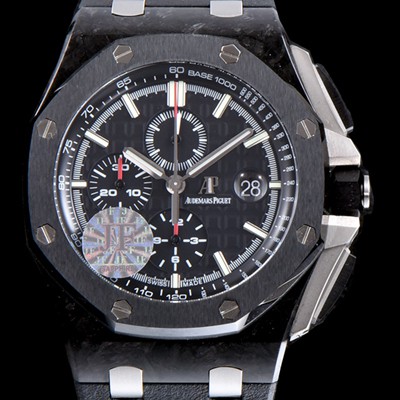 홍콩명품 [오데마피게] 남성용 NEW MOVT UP!! 로얄오크 오프쇼어 26400AU.OO.A002CA.01 포지드 카본 에디션 블랙 세라믹 베젤 크로노그래프 블랙 와플 다이얼 오토매틱 무브먼트 AUD0200  