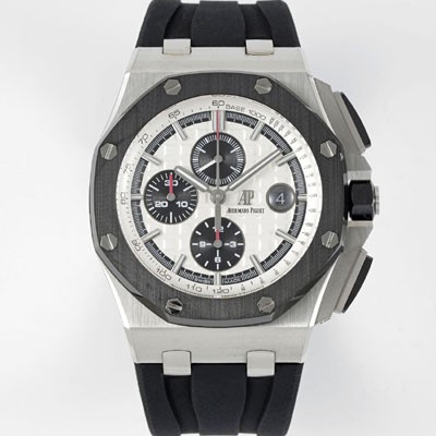 홍콩명품 [오데마피게] 남성용 NEW MOVT UP!! 로얄오크 오프쇼어 26400SO.OO.A002CA.01 블랙 세라믹 베젤 크로노그래프 화이트 와플 다이얼 오토매틱 무브먼트 AUD0203  