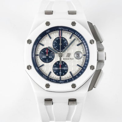 홍콩명품 [오데마피게] 남성용 로얄오크 오프쇼어 26400IO.OO.A004CA.01 리얼세라믹 화이트 와플 다이얼 화이트 러버 스트랩 오토매틱 무브먼트 AUD0203  