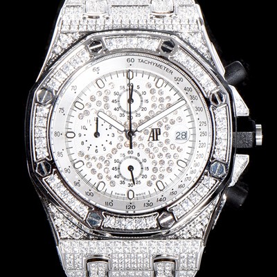홍콩명품 [오데마피게] 남성용 최고급 소재!!로얄오크 오프쇼어 26473BC.ZZ.8043BC.01 최상급쥬얼 화이트 골드 풀다이아몬드 세팅 크로노그래프 브레이슬릿 일본 수입산 VK쿼츠 무브먼트 AUD0100  