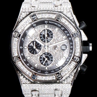 홍콩명품 [오데마피게] 남성용 최고급 소재!!로얄오크 오프쇼어 26473BC.ZZ.8043BC.01 최상급쥬얼 화이트 골드 풀다이아몬드 세팅 크로노그래프 브레이슬릿 일본 수입산 VK쿼츠 무브먼트 AUD0101  