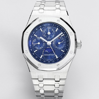 홍콩명품 [오데마피게] 남성용 로얄오크 26574 퍼페츄얼 캘린더 문페이즈 41mm 블루 다이얼 신형 5134 오토매틱 무브먼트 AUD4201  