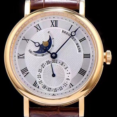 홍콩명품 [브레게] 남성용 클레식 워치 18k 옐로골드 케이스 문페이즈 화이트 텍스쳐 다이얼 오토매틱 무브먼트 BRG4215  