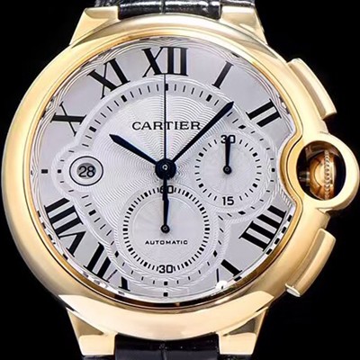 홍콩명품 [까르띠에] 남성용 발롱블루 드 까르띠에 W6920007 18k 옐로골드 화이트 텍스쳐드 다이얼 크로노그래프 오토매틱 무브먼트 CAR0110  