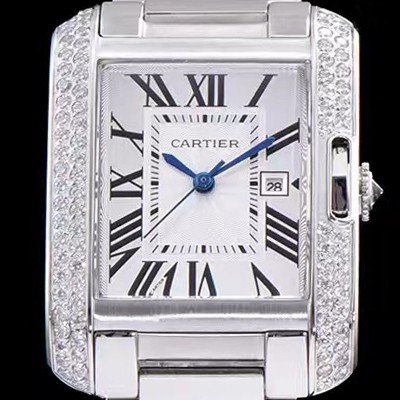 홍콩명품 [까르띠에] 남성용 탱크 WT100028 앙글레즈 워치!! 브릴리언트 컷 다이아몬드 베젤 실버 마감 래커 플렝케 다이얼 쿼츠 무브먼트 CAR0014  