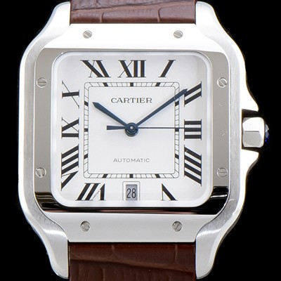 홍콩명품 [까르띠에] 남성용 산토스 드 까르띠 WSSA0009 라지 모델-데이트 정품 동일 사이즈 실버 마감 오팔린 다이얼 오토매틱 무브먼트 CAR4000  