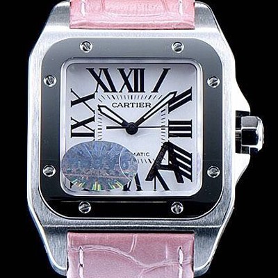 홍콩명품 [까르띠에] 남여공용 산토스100 W20126X8 커플용 워치 화이트 다이얼 핑크 레더 스트랩 오토매틱 무브먼트 CAR0333  