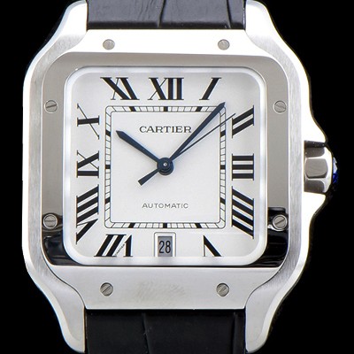 홍콩명품 [까르띠에] 남성용 산토스 드 까르띠 WSSA0009 라지 모델-데이트 정품 동일 사이즈 실버 마감 오팔린 다이얼 오토매틱 무브먼트 CAR4000  