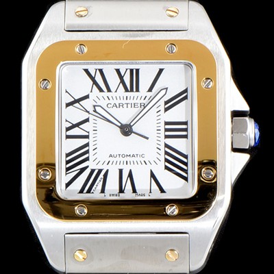 홍콩명품 [까르띠에] 남성용 산토스 시리즈 100 W200728G 베스트 에디션 18k 옐로골드 투톤콤비 화이트 다이얼 브레이슬릿 오토매틱 무브먼트 CAR0009  
