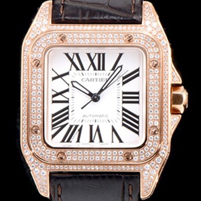 홍콩명품 [까르띠에] 남여공용 산토스 100 MM 로즈골드 다이아몬드 화이트 다이얼 CAR0130  
