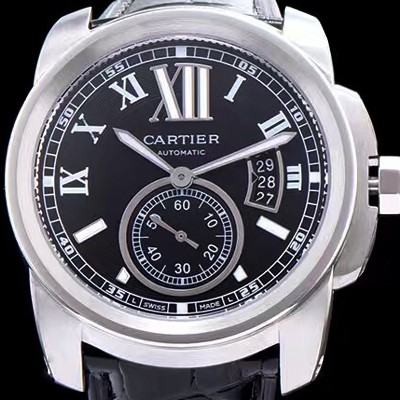 홍콩명품 [까르띠에] 남성용 칼리브드 까르띠에 블랙 다이얼 블랙 레더 스트랩 오토매틱 무브먼트 CAR0003  