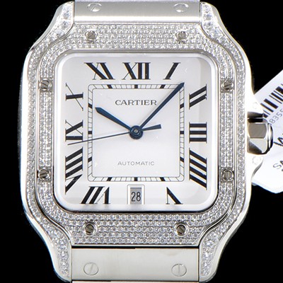 홍콩명품 [까르띠에] 남성용 산토스 100 베스트 에디션 WJSA0006 쥬얼 다이아몬드 셋팅 베젤 실버 다이얼 오토매틱 무브먼트 CAR4411  