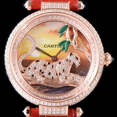 홍콩명품 [까르띠에] 남성용 팬더 오 끌레르 드 륀 드 까르띠에 HPI00712 18K 로즈골드 하이 쥬얼 세팅 픽첼 다이얼 스위스 쿼츠 무브먼 CAR0011  