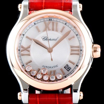 홍콩명품 [쇼파드] 여성용 베스트셀러!!해피 스포츠 278559-6008 36MM 스테인리스 스틸 다이아몬드UP!! 고급스러운 18K로즈골드 투톤콤비 화이트 다이얼 오토매틱 무브먼트 CHO0243  
