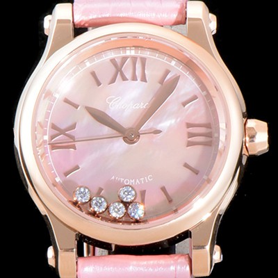 홍콩명품 [쇼파드] 남성용 리뉴얼버전 수입산 최고급 악어가죽사용!! 해피 스포츠 274893-5009 30MM 핑크 마더 오브 펄 다이얼 로즈골드 오토매틱 무브먼트 CHO0245  