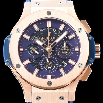 홍콩명품 [휴블렛] 남성용 New pgrade!!빅뱅 341.PB.131.RX 18K 로즈 골드 크로노그래프 44MM 블루&스켈레톤 다이얼 수정형 ETA 7750 오토매틱 무브먼트 HUB0230  