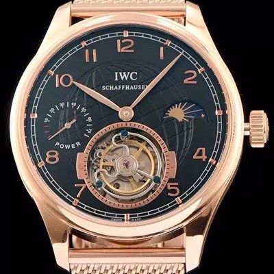 홍콩명품 [아이더블유씨] 남성용 IWC 포르투기즈 투어빌론 문페이즈 파워리져브 로즈골드 블랙 다이얼 로즈골드 메쉬 브레이슬릿 IWC0210  
