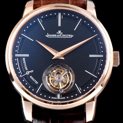 홍콩명품 [예거르쿨트르] 남성용 마스터 울트라 씬 1313520 미닛 리피터 플라잉 투르비옹 18K 로즈골드 블랙 다이얼 아시안 투어빌론 탑재 무브먼트 JAG0411  
