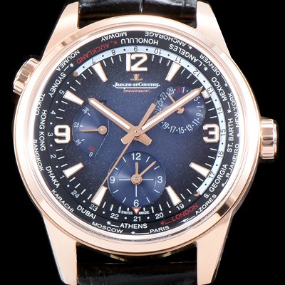 홍콩명품 [예거르꿀뜨르] 남성용 폴라리스 지오그래픽 904847J WT!! 세컨드 타임존 24시간 인디케이터 월드타임 파워 리저브 블랙&블루 그라데이션 다이얼 수정형 Cal.866 타입오토매틱 무브먼트 JAG0404  