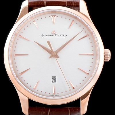 홍콩명품 [예거르꿀뜨르] 남성용 마스터 울트라 씬 데이트 1282510 18k 로즈골드 에그쉘 베이지 다이얼 오토매틱 무브먼트 JAG0401  