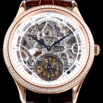홍콩명품 [예거르쿨트르] 남성용 신형 마스터 그랜드 투어빌론 18K 로즈골드 케이스 1:1 수공 맞물림 형식의 쥬얼라인 화이트&실버 스켈레톤 다이얼 투어빌론 무브먼트 JAG0404  