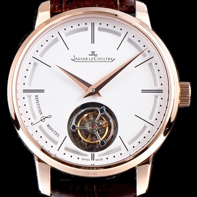 홍콩명품 [예거르쿨트르] 남성용 마스터 울트라 씬 1313520 미닛 리피터 플라잉 투르비옹 18K 로즈골드 화이트 다이얼 아시안 투어빌론 탑재 무브먼트 JAG0410  