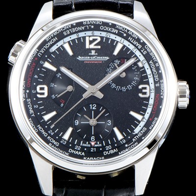 홍콩명품 [예거르꿀뜨르] 남성용 폴라리스 지오그래픽 904847J WT!! 세컨드 타임존 24시간 인디케이터 월드타임 파워 리저브 블랙 그라데이션 다이얼 수정형 Cal.866 타입 오토매틱 무브먼트 JAG0401  