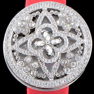 홍콩명품 [루이비통] 남성용 탕부르 컬렉션 Q151D0 비주 시크릿!! 최상급 퀄리티의 쥬얼셋팅 케이스 핑크 마더 오브 펄 다이얼 스위스 쿼츠 무브먼트 LOU4201  