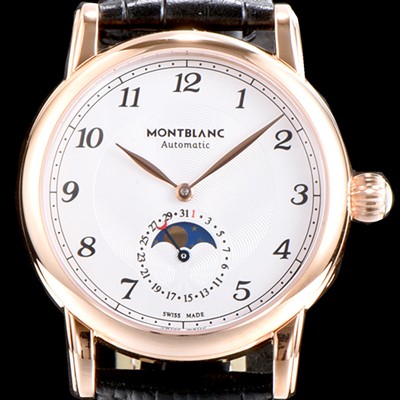 홍콩명품 [몽블랑] 남성용 박서준이 선택한 드라마 속 그 시계!! U0117327 스타 레거시 문페이즈 아이코닉 스타 컬력션 18k 로즈골드 화이트 다이얼 오토매틱 무브먼트 MON0400  