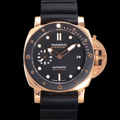 홍콩명품 [파네라이] 남성용 서브머시블 골드테크™ PAM02164 오토매틱 Cal P. 900 타입 42mm 18K 로즈골드 우레탄 블랙 다이얼 pan5209  