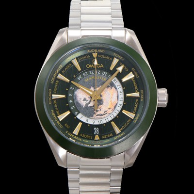 홍콩명품 [오메가] 남성용 씨마스터 220.30.43.22.10.001 아쿠아테라 150M GMT 월드타이머 43미리 오토매틱 Cal. 8938 타입 메탈줄 그린 다이얼 omg20241  
