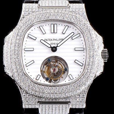 홍콩명품 [파텍필립] 남성용 노틸러스 뚜르비옹 최상급쥬얼 다이아몬드 풀 세팅 케이스 화이트 텍스쳐 다이얼 아시안 투어빌론 탑재 PAT0104  