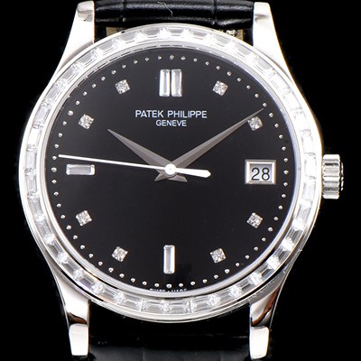 홍콩명품 [파텍필립] 남성용 하이엔드 최고급 브랜드 칼라트라바 5298P-012 최상급 쥬얼 다이아몬드 베젤 18k 화이트골드 블랙 다이얼 오토매틱 무브먼트 PAT0130  