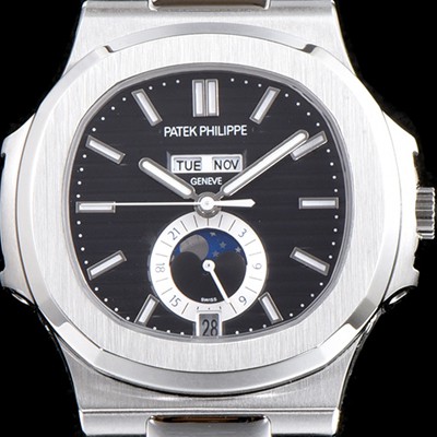 홍콩명품 [파텝필립] 남성용 파텍필립 신형 노틸러스 데이데이트 문페이즈 블랙 텍스쳐드 다이얼 기계식 자동형 무브먼트 PAT0131  