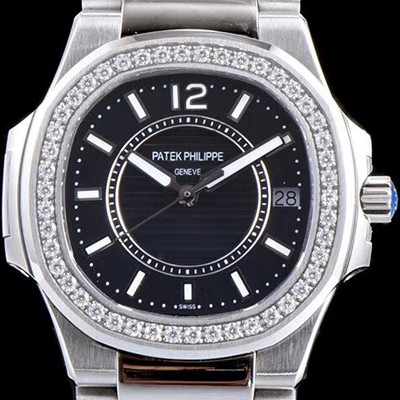 홍콩명품 [파텍필립] 여성용 노틸러스 7008/1A-010 하이엔드 최상급쥬얼 다이아몬드 베젤 블랙 텍스쳐 다이얼 브레이슬릿 스위스 정품 쿼츠 무브먼트 PAT0115  