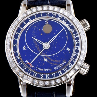 홍콩명품 [파텍필립] 남성용 셀리스티얼 스카이 차트 그렌드 컴플리케이션 5102PR 워치 업!! 바게크 컷 다이아몬드 베젤 블루 천체 다이얼 문페이즈 셀프 와인딩 칼리버 240 LU CL C 무브먼트 PAT0115  