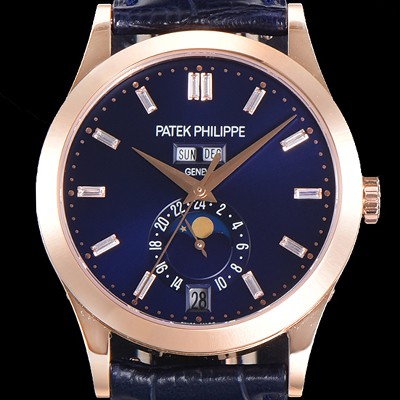 홍콩명품 [파텍필립] 남성용 컴플리케이션 5396R-015 에뉴얼 캘린더 39MM UP!! 데이-데이트 문페이즈 바게트 컷 다이아몬드 인덱스 네이비 다이얼 Cal.324 S C 오토매틱 무브먼트 PAT0110  