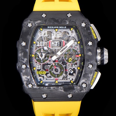 홍콩명품 [리차드밀레] 남성용 플라이백 RM11-03 오버사이즈 데이트 크로노그래프레드 포지드 카본 케이스 스켈레톤 다이얼 오토매틱 무브먼트 RIC08691  