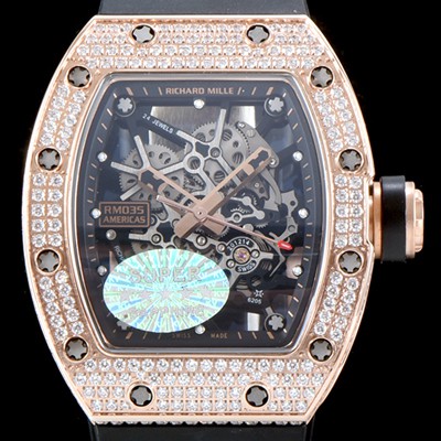 홍콩명품 [리차드밀레] 남성용 리차드밀 RM035 아메리카즈!! 1:1 수공 맞물림 형식의 쥬얼세팅 고급스러운 18K 로즈골드 스켈레톤 다이얼 오토매틱 무브먼트 RIC0454  