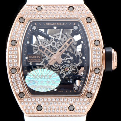 홍콩명품 [리차드밀레] 남성용 리차드밀 RM035 아메리카즈!! 1:1 수공 맞물림 형식의 쥬얼세팅 고급스러운 18K 로즈골드 스켈레톤 다이얼 오토매틱 무브먼트 RIC0450  