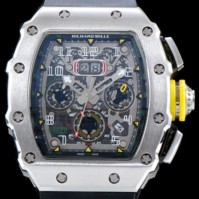 홍콩명품 [리차드밀레] 남성용 오토매틱 플라이백 RM11-03 오버사이즈 데이트 크로노그래프 고급스러운 18K 화이트골드 스켈레톤 다이얼 오토매틱 무브먼트 RIC0413  