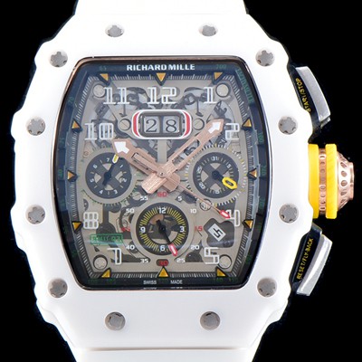 홍콩명품 [리차드밀레] 남성용 최신버전 업그레이드형 RM011 화이트 세라믹 오버사이즈 데이트 크로노그래프 스켈레톤 다이얼 오토매틱 무브먼트 RIC0411  