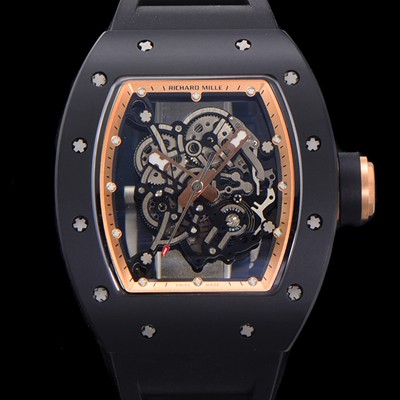 홍콩명품 [리차드밀레] 남성용 RM055 블랙 PVD코딩 케이스 스켈레톤 다이얼 블랙 러버 스트랩 기계식 수동형 무브먼트 RIC0424  